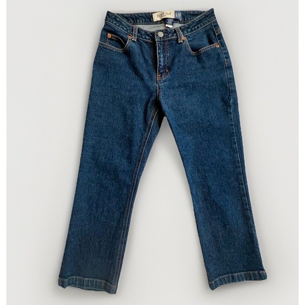 Vtg GAP Jeans Size 2 Boot Cut Capri med wash Blue Denim Stretch Mid Rise Y2K